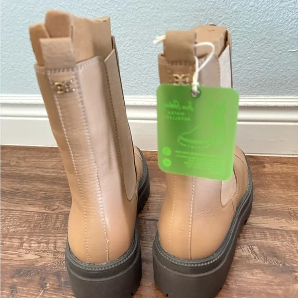 NWT Sam Edelman Wellington Waterproof Sesame Leather Chelsea Boots Size 7.5